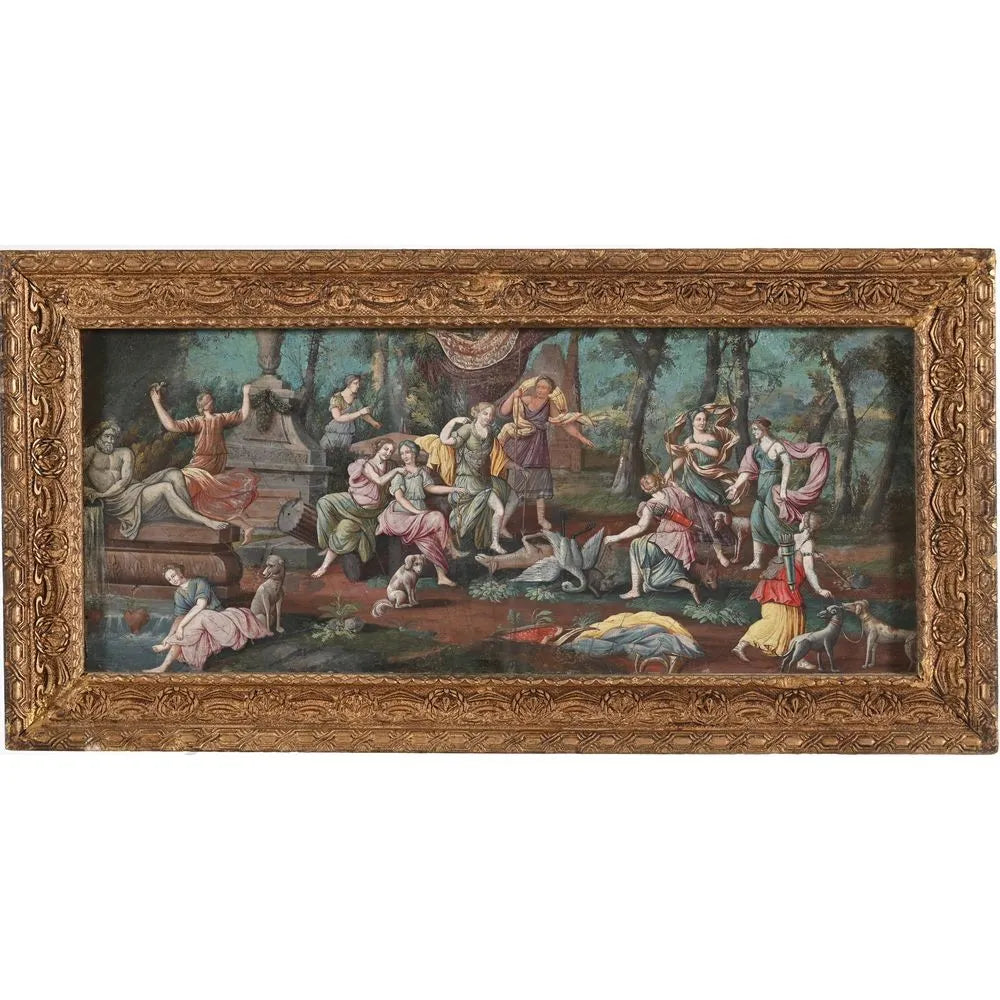 École Française du XVIIIè. « Scène de chasse mythologique»