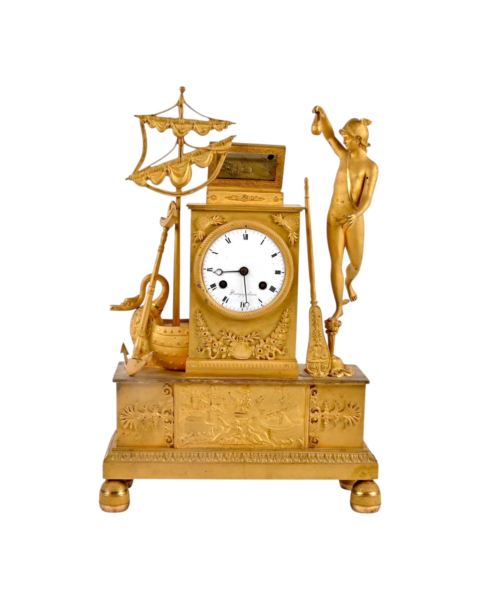 Pendule borne en bronze signé Destigny à Rouen XIXe