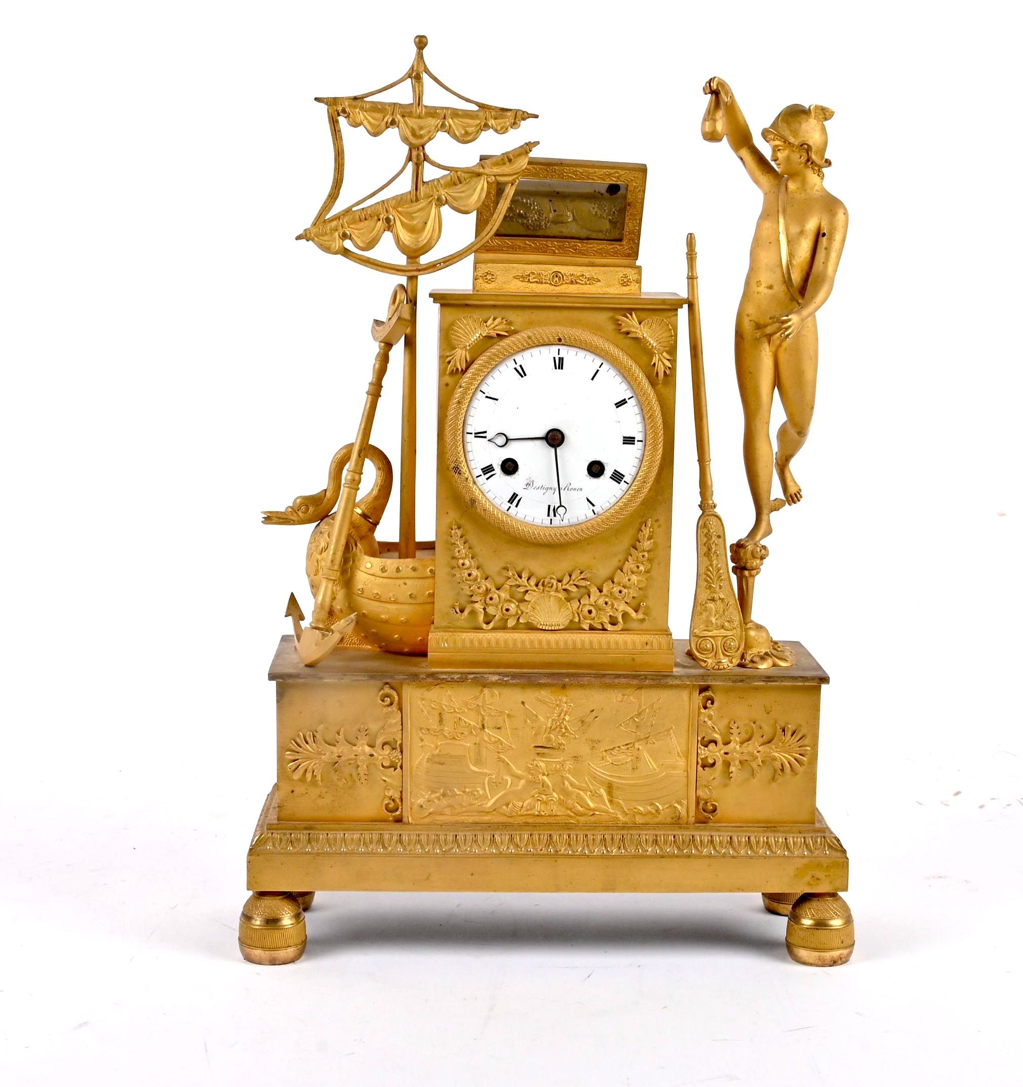 Pendule borne en bronze signé Destigny à Rouen - XIXe